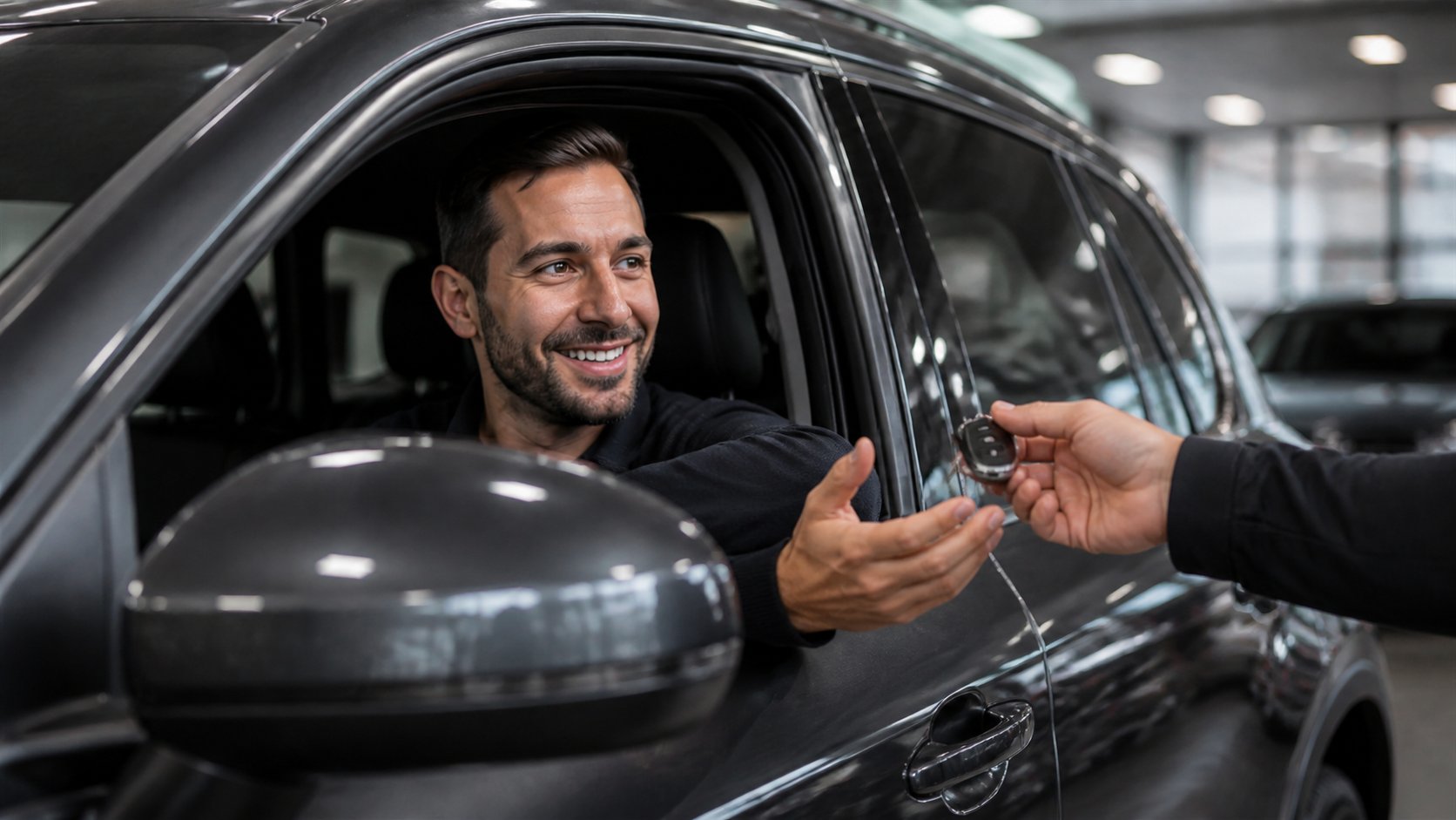 A customer receiving the keys to a vehicle at a Dilawri dealership
